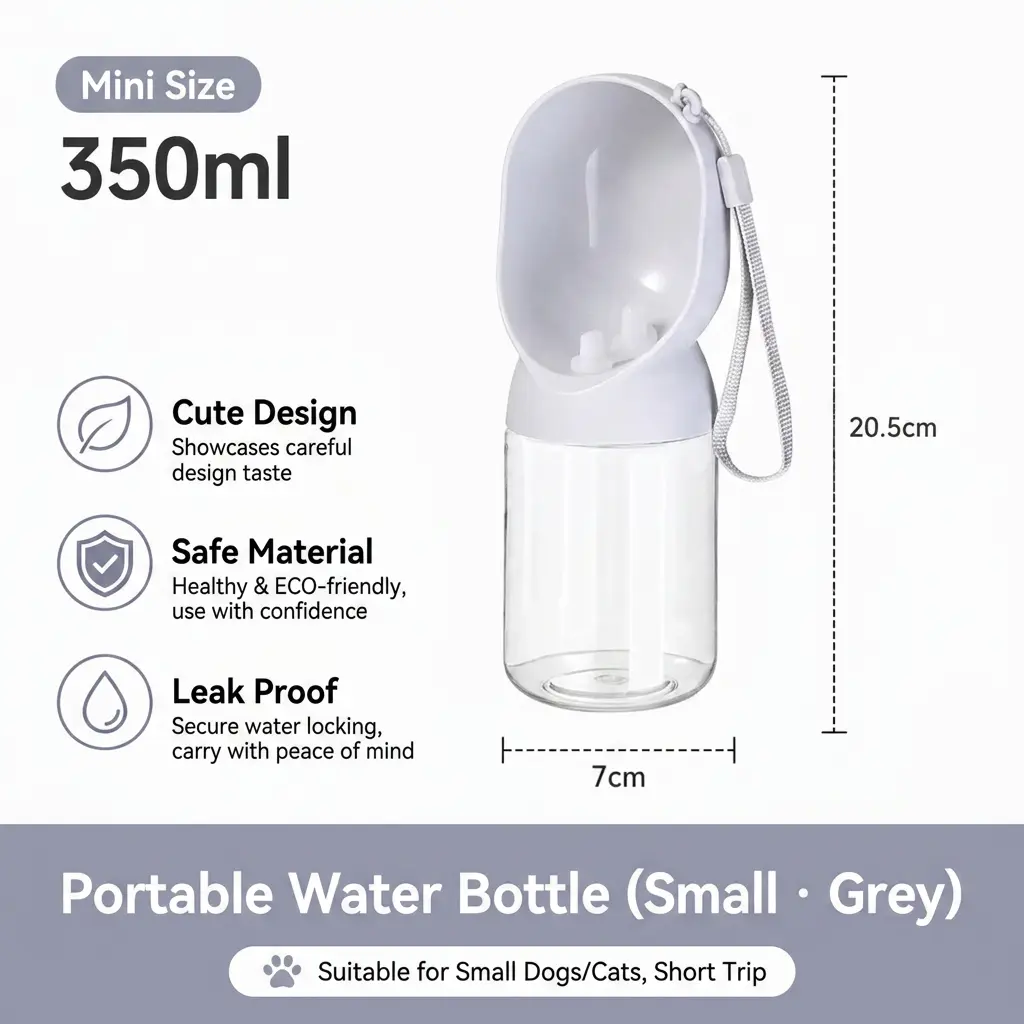 Mini 350ml Portable Pet Water Bottle, Leak Proof Travel Water Dispenser for Small Dogs & Cats, Outdoor Walking Hiking