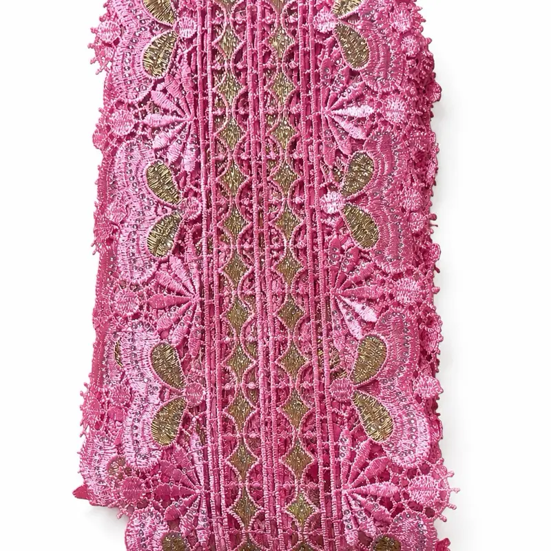 Luxury Silver-Gold Embroidered Lace Fabric for Women & Ladies, 10 yd × 5.5 in Wide, Stylish Sewing Trim & Embellishment, Lady