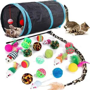 21  count Cat Toys for Indoor Cats Collapsible Cat Tunnel Interactive Feather Teaser Wand Ball Toy for Kitten Cats