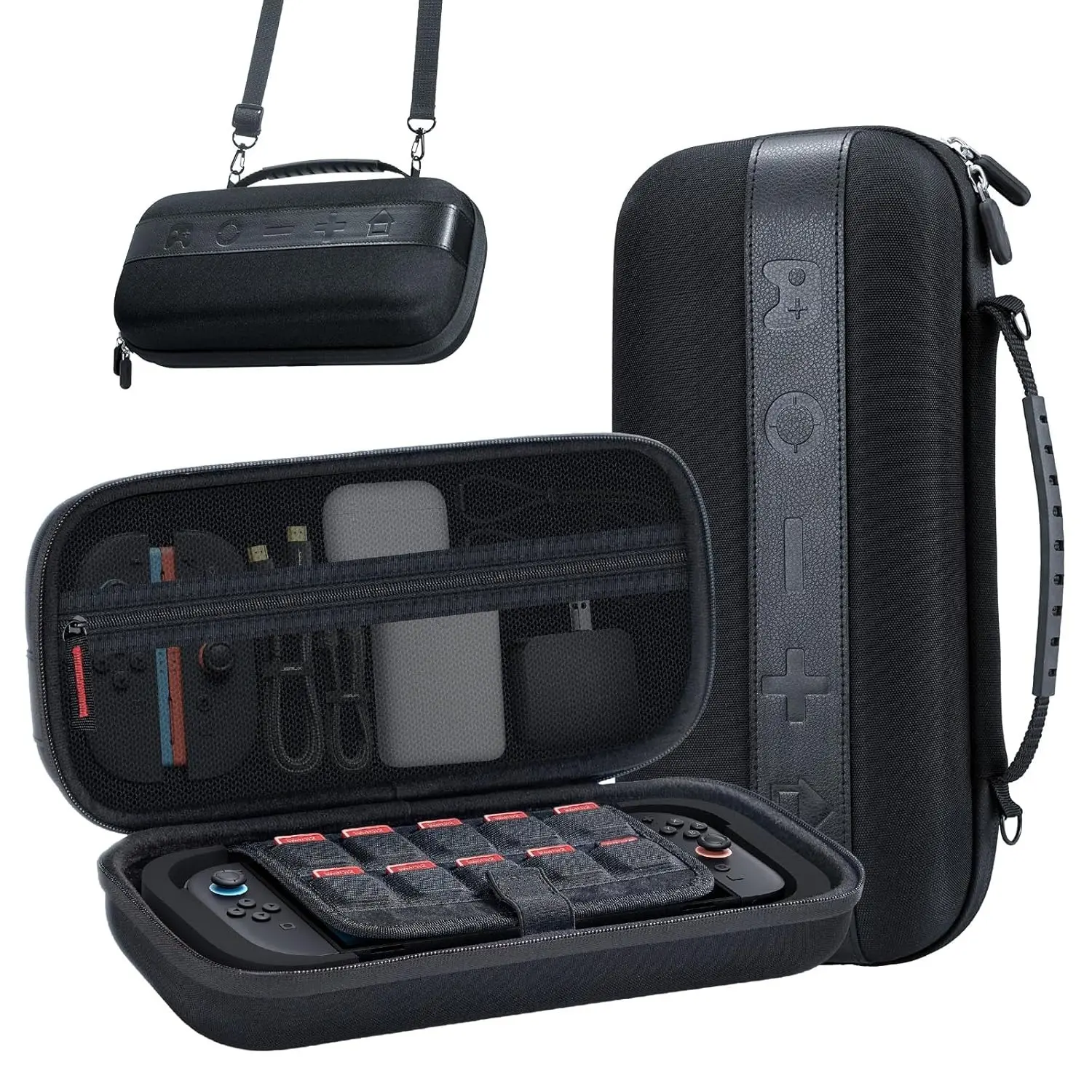 P-PHP09 EVA Hard Shell Carrying Case for Nintendo Switch 2 Console - Double Zipper Closure, Adjustable Handle, Removable Pads, Smooth Cover, Velcro Mesh Pocket, 20 Game Card Slots, Large Capacity Portable Durable Storage Bag - Black