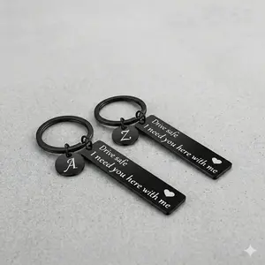 "Drive Safe" A-Z Initial Keychain | Stainless Steel Keyring for Him | Meaningful Boyfriend & Husband Gift