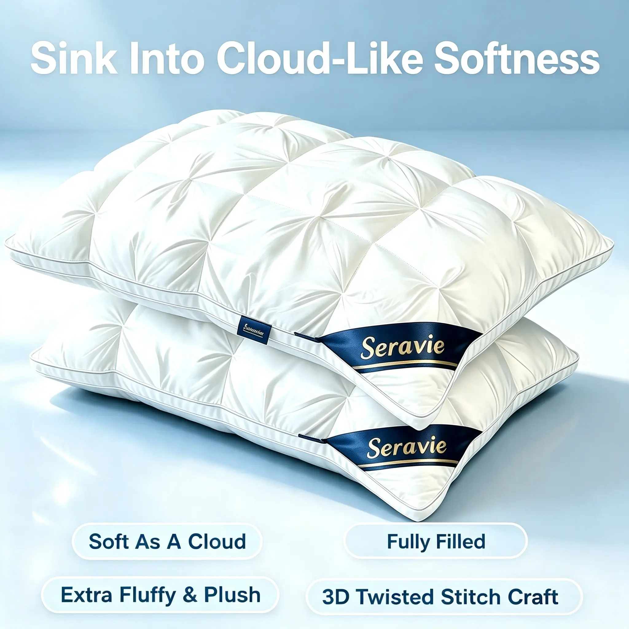 Luxury Hotel Quality Bed PillowsFor Sleeping, Low Allergy Polyester Fiber Cover,Premium Soft Down Alternative Fill For Back,Stomach Or Side Sleepers, Ergonomic Design,Deep Sleep