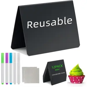 12 Pcs 4"x3" Reusable Mini Chalkboard Signs - Small Tabletop Food Label Tags for Party Buffet Wedding Birthday Bakery Display, Message Board Place Cards for Tables