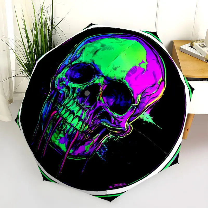 1 PC Automatic Folding Umbrella - Neon Skull Artwork Pattern, Portable & Foldable Design with 8 Ribs, Merry Christmas Pattern,Casual Outdoor Accessory Halloween and Christmas Birthday Gifts. D00191