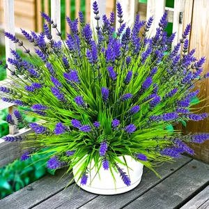 Outdoor Artificial Plants, 22 Pieces UV Resistant Lavender Flowers, Plastic Shrubs for Home Decor Porch Garden Yard Window Box
