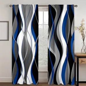 Abstract Geometric Pattern Curtain, 2 Counts/set Modern Art Printing Curtain, Home Decorative Curtain for Living Room Bedroom Office, Home Decoration Curtain, Window Curtain