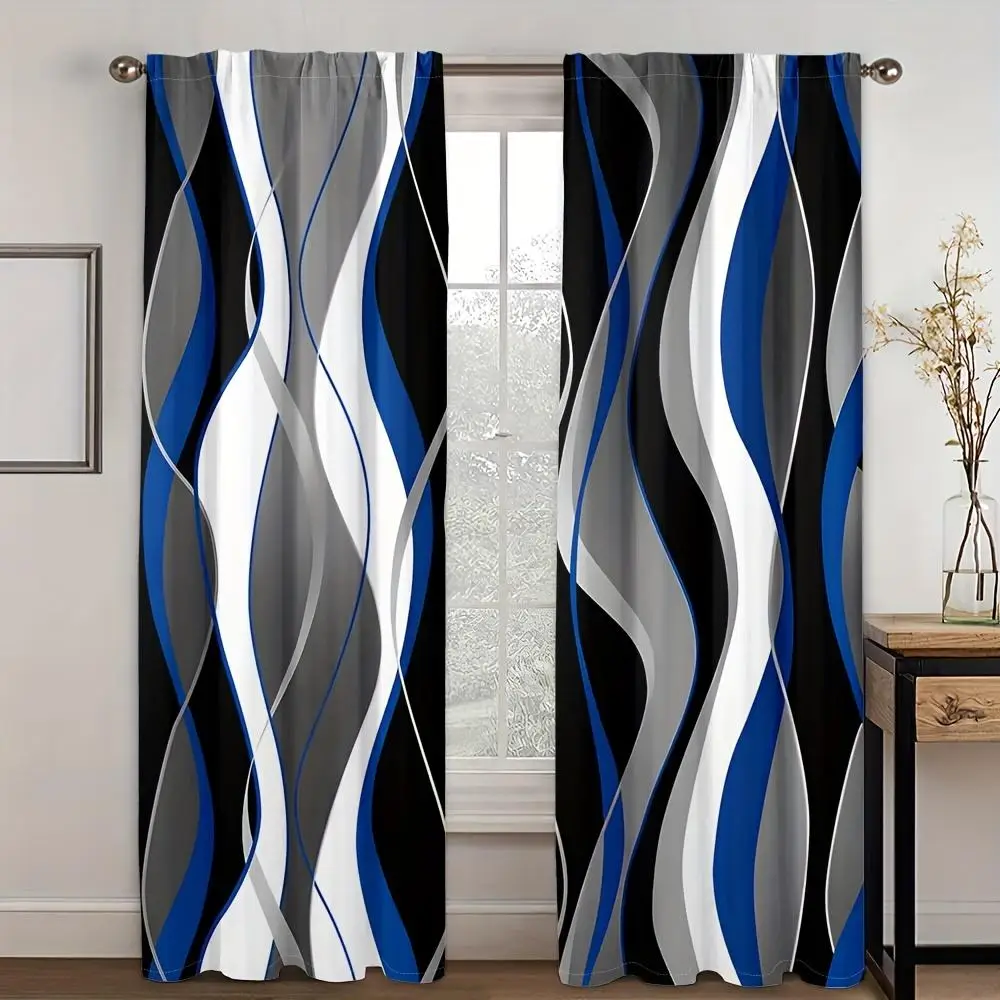 Abstract Geometric Pattern Curtain, 2 Counts/set Modern Art Printing Curtain, Home Decorative Curtain for Living Room Bedroom Office, Home Decoration