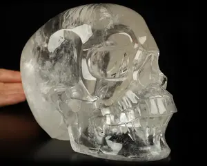 Clear 6.3" Rainbow Quartz Rock Crystal Carved Crystal Skull,Super Realistic, Crystal Healing