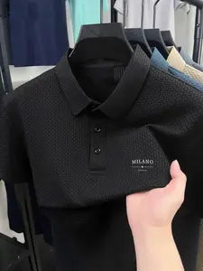 Men's Summer Polo Shirt, Fashion Letter Print, Comfortable Fabric, Casual Fitted Design, Perfect for Daily Wear