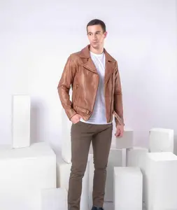 BLENDED MALT TAN BIKER LEATHER JACKET