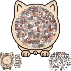 135-Piece Morandi-Colored Cat Shaped Wooden Jigsaw Puzzle, Cats Shaped Wooden Puzzle, Unique Animal Shape Wood Puzzle, CreativePuzzle Gifts for Cat Lovers, Home Decor, Puzzle Game