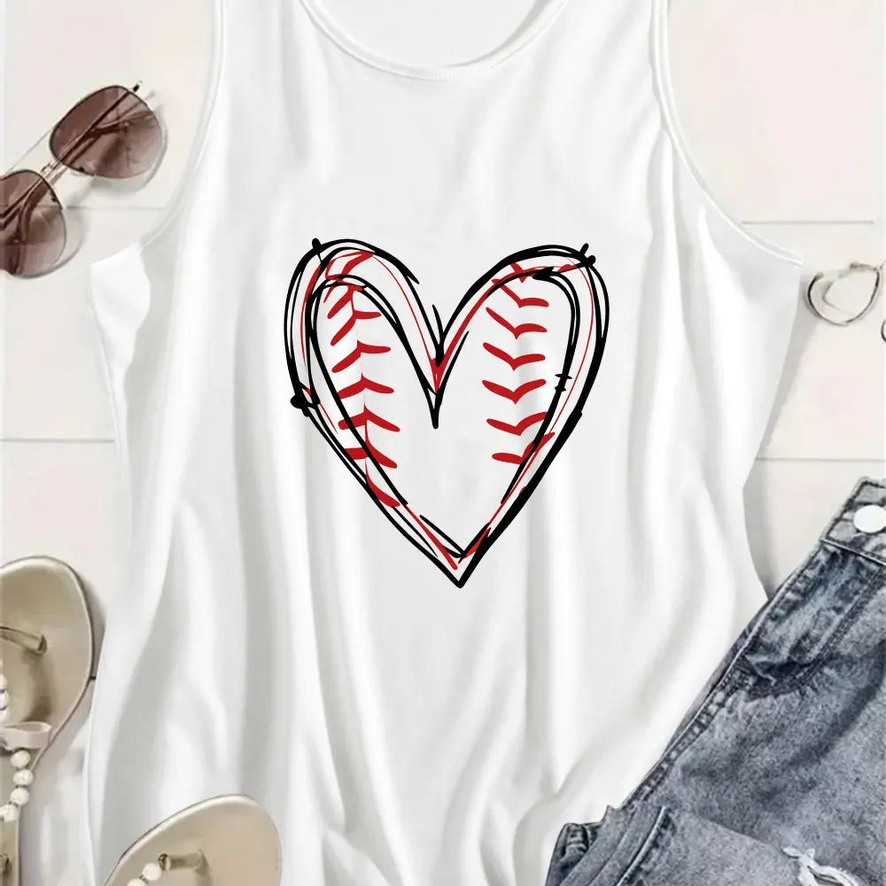 Baseball Heart Tank Top,  Sports Love Sleeveless Wear, Baseball Fan Gift