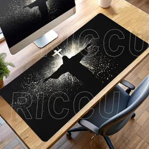 Black Mousepad Jesus & Cross Mouse Pad Large Desk Accessories Desk Pad Office Rubber Non-Slip Mousemat PC Cabinet Deskmat Carpet