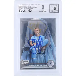 Erling Haaland Manchester City Autographed 2022-23 Topps Stadium Club Chrome #92 Beckett Fanatics Witnessed Authenticated 9/10 Card - Fanatics Authentic Certified