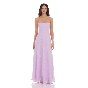 Burnout Lace-Up Maxi Dress in Lavender