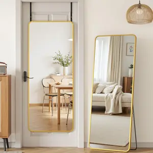 Over The Door Mirror Full Length, 58'' x 21''Wall Mounted  Mirror,  Alloy Frame, Shatterproof Glass, No Drill Installation for Bedroom, Closet, Bathroom, Dorm, Round Corner,