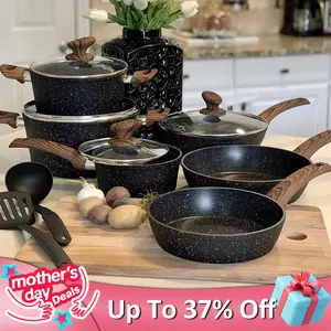 [Mother's Day Gift] Kitchen Academy 12/17/30 Piece Premium Cookware Set, Triple Coated Nonstick Pots and Pans Set, Aluminum Construction for Stovetop & Oven, Frying Pots with Lid