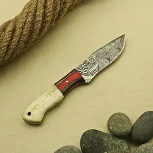 Damascus Steel Knife Hunting Camping knife With Leather sheath