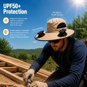 2026 Solar Fan Cooling Hat – Dual Solar Powered Wide Brim UPF50+ Outdoor Work Hat for Gardening, Fishing, Roofing, Hiking & Construction