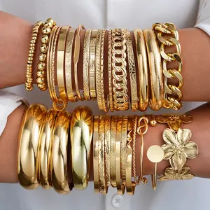 Vintage Elegant Multi-Piece Stacking Bracelets Set Fashion Minimalist Delicate Floral Geometric Smooth Bangle Holiday Jewelry