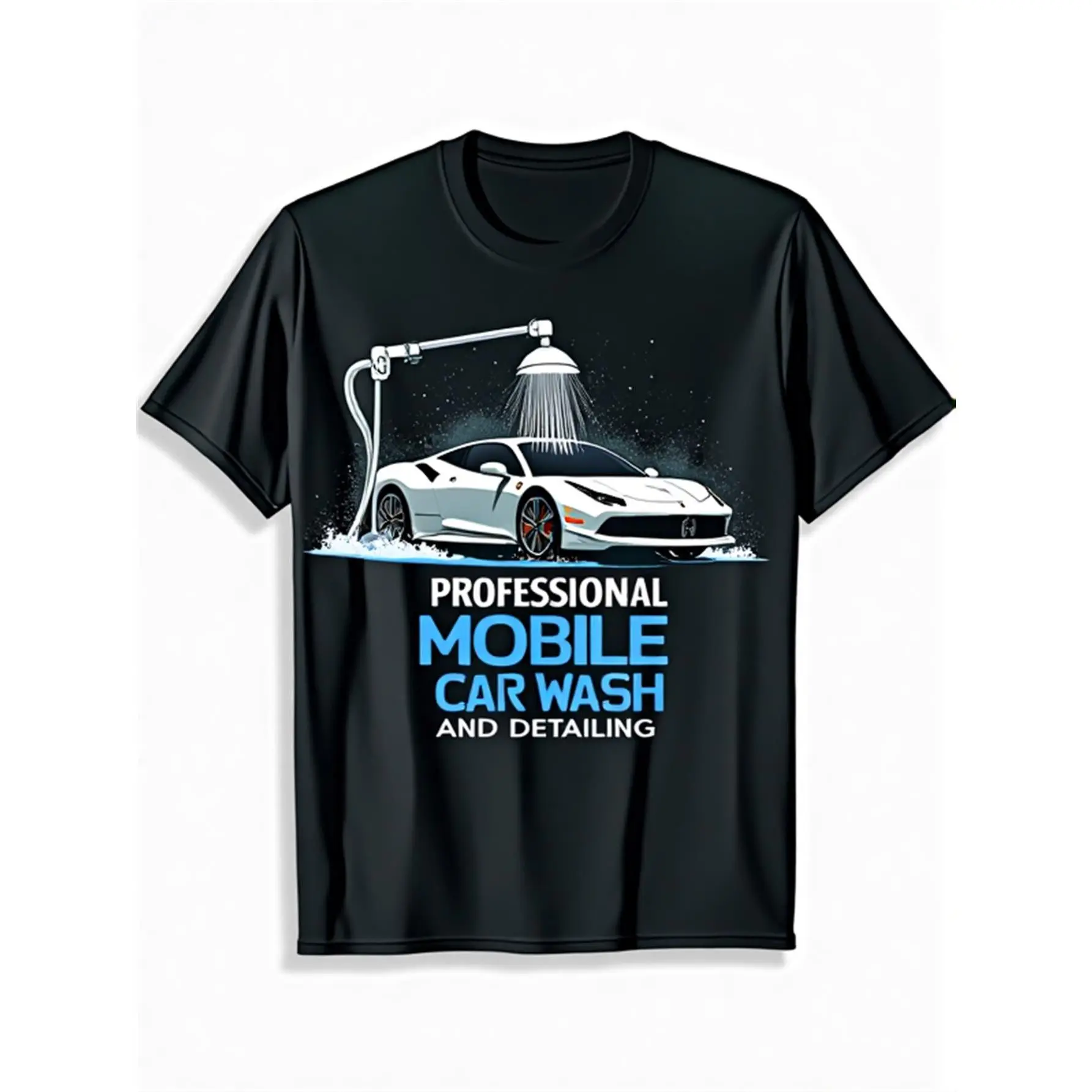 'S & 'S Short  Men'S Professional Mobile Car Wash & Detailing Graphic T-Shirt |   Black with Blue Spray Paint Design, Short Sleeve, Crew Neck, All-Season Comfort Fit, Durable & Easy-Care Fabric, Automotive Professional Clothing, Sporty Style Tee, Plus Siz
