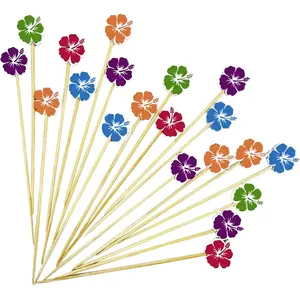 100pcs Flower Cocktail Picks, Toothpicks for Appetizers, 4.7 inch Long Bamboo Skewers, Bamboo Handmade Cocktail Sticks Appetizer Skewers for Fruits Drinks Desserts Party Food Decoration