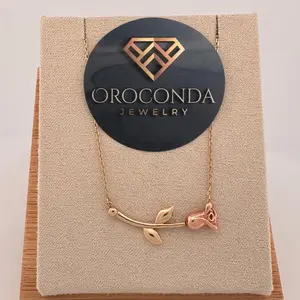 Oroconda Jewelry 14k Gold Rose Necklace Two-Tone Elegant Statement Piece for Valentine's Day Gift 16"-18" Authentic Exclusive Design