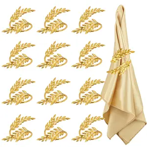 6/12count Gold Leaf Napkin Ring Buckles for Wedding Birthday Party Dinnig Table Decoration Christmas Thanksgiving Napkin Holder
