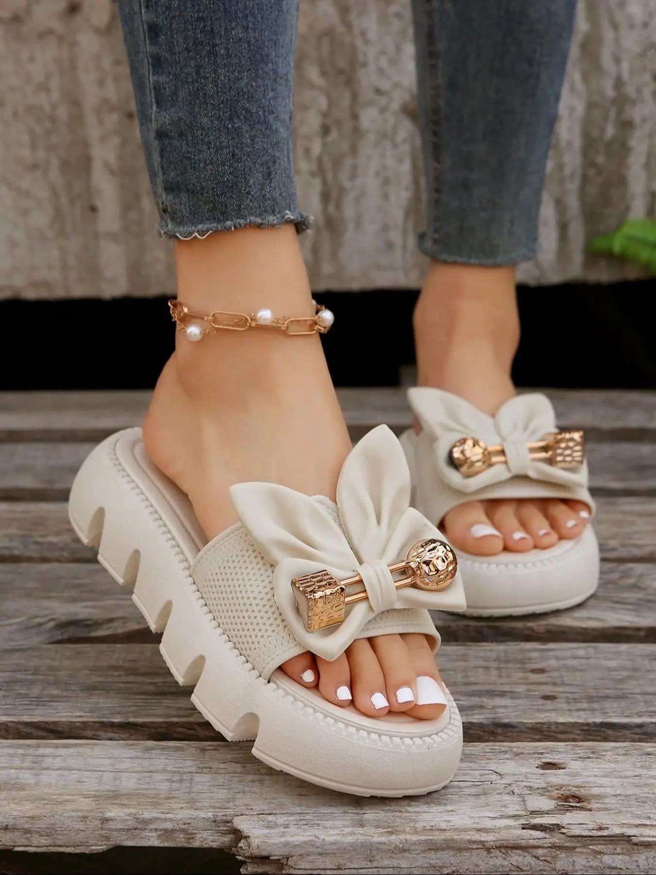 Women's Cute Bowknot Design Slides, Casual Comfortable Home Slippers, Non-slip Soft Slippers for Indoor & Outdoor Wear, Walking Shoes