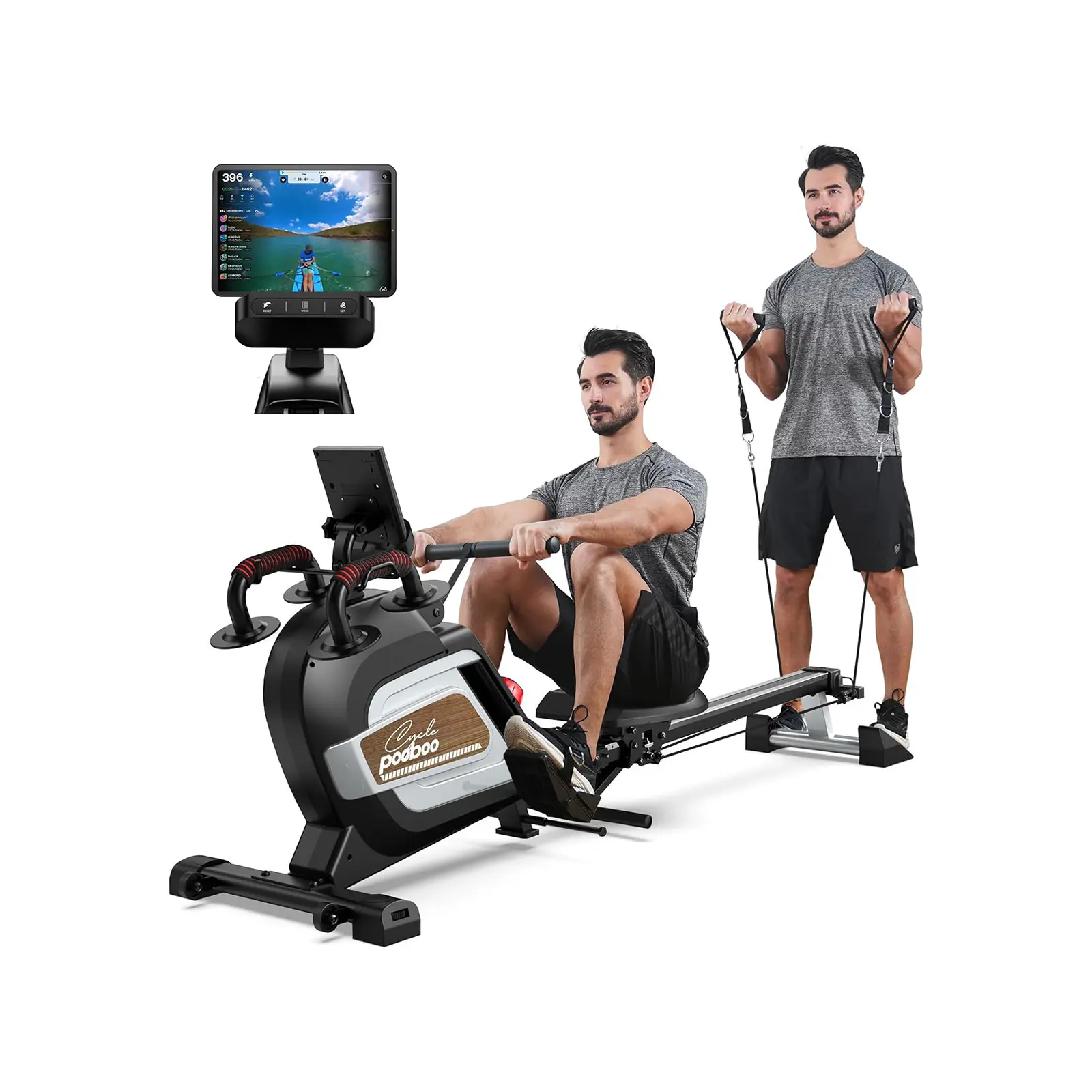 Pooboo Foldable Magnetic Rowing Machine for Home Gym, Ergonomic Design with Adjustable Resistance, Combination Strength Training, Alloy Steel Frame, 360 lb Capacity, Bluetooth