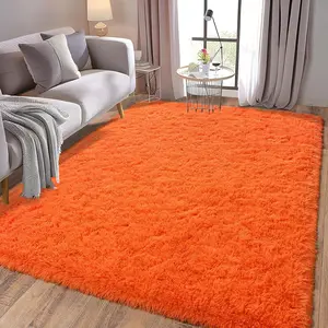Soft Shag Rugs For Bedroom, Orange Fluffy Shaggy Rugs For Living Room Nursery, Luxury Modern Plush Carpet Girls Boys Kids Room Dorm Indoor Home Decor, Upgrade Non-Slip