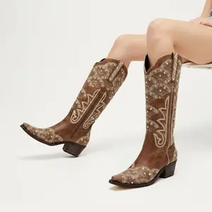 REDTOP Western Chic Brown Boots with Rhinestone and Embroidery Detailing for Women Comfortable Fit Classic Design #TikTokShopBlackFriday#TikTokShopCyberMonday
