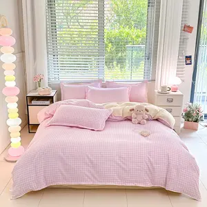 4pcs Soft Aloe Cotton Flannel Bedding Set, Includes Duvet Cover, 2 Pillowcases, Sheet, Breathable and Sweat-Wicking, Ideal for Bedroom and Dorm Decor