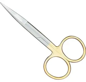 4.5" Long, Gold Large Finger Loops, Japanese Stainless Steel, Fishing Fly Tying Feather Cutting Scissors Pair with One Serrated Tip Blade