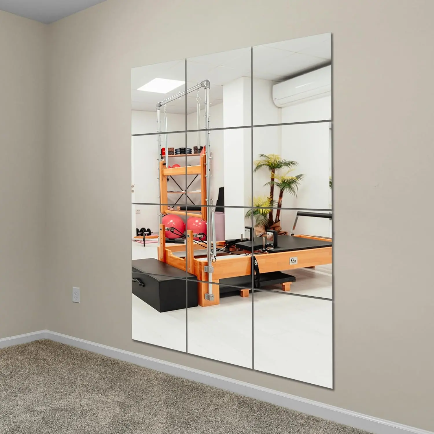 Elegant Frameless Rectangle Wall-Mounted Mirror Tile Set, 12"x15" 12Pcs Smooth Float Glass, Easy-Installation Paint-Friendly Home Decor for Home Gym, Bedroom Door