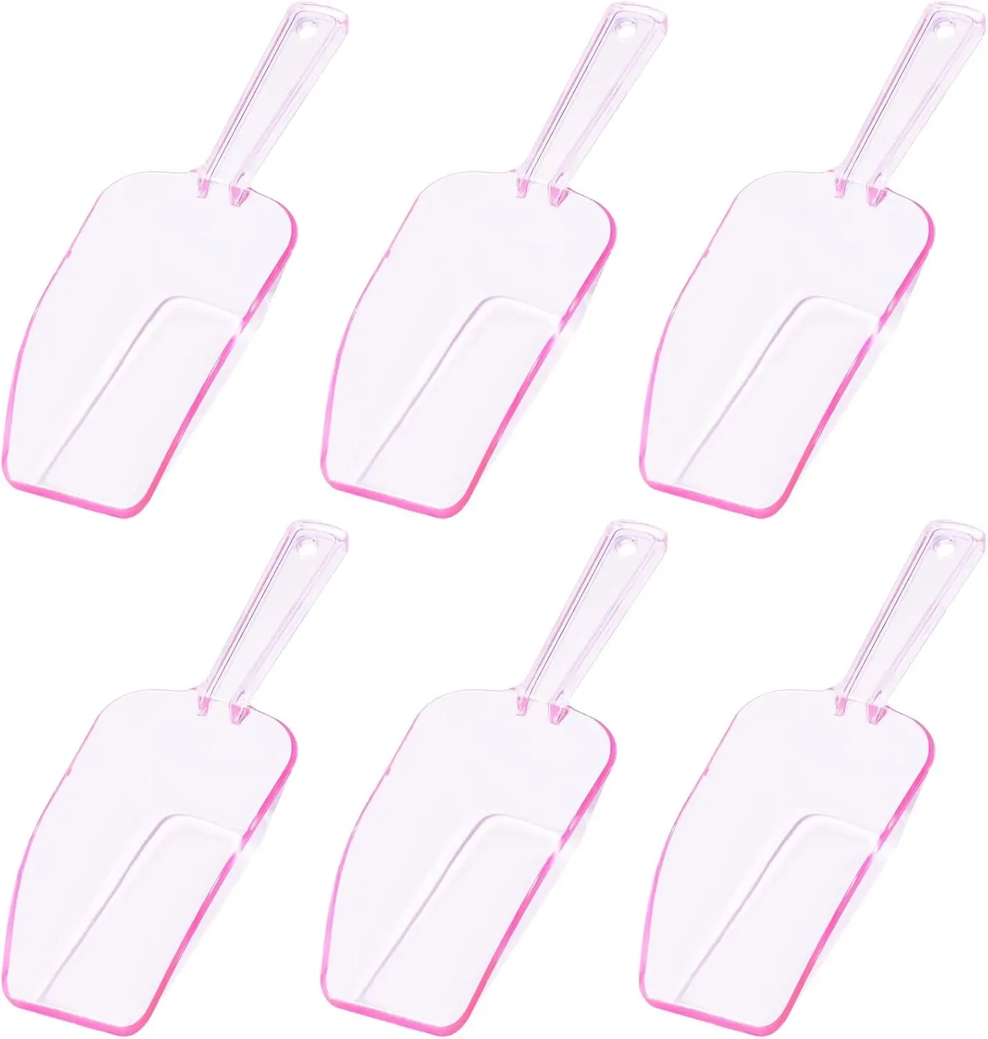 Ice Scoop for Freezer, Clear Pink Plastic Candy Buffet Scoopers, Acrylic Multi-purpose Kitchen Scoop for Party Wedding Popcorn Cookie Dry Goods, 6 Pack 7.5 In
