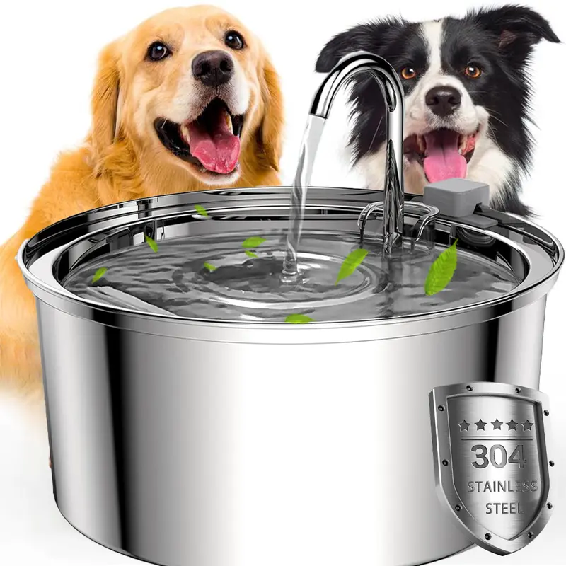 Sturdy Pet Water Fountain 304 Stainless Steel Triple Filtration Super Quiet Dog Cat Feeder Healthy for Fur Baby No Spill Design