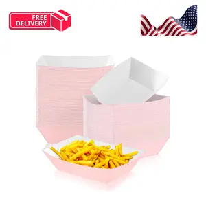 100 Pcs 2lb Paper Food Trays Boat 2lb Disposable Nacho Trays Kraft Paper Boat