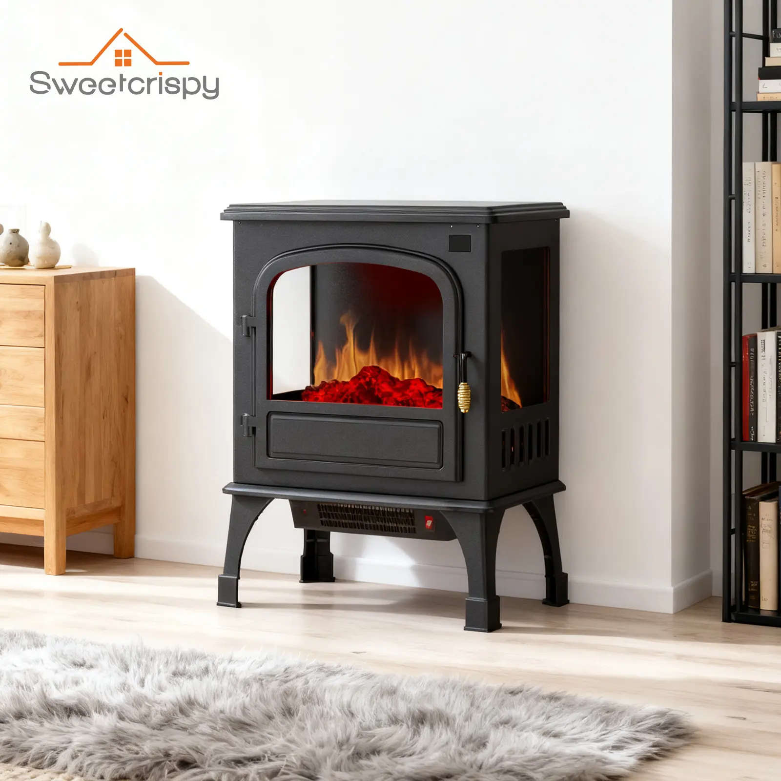 Freestanding Electric Fireplace,  Indoor Fireplace Heater with 3D Flame Effect, Overheating Safe Design, Energy Saving Space Heater with 12H Timer&Remote for Living Room, Bedroom