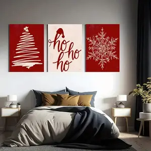 3 red Christmas print Christmas fashion posters, modern living room, bedroom wall decoration 2D flat printing frameless painting