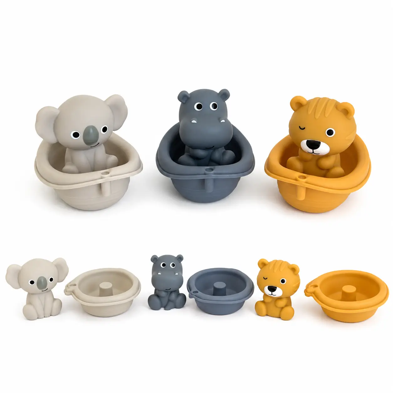 [Back To School] MOREFEEL Bathtoys for Toddlers - Floating Animal Boat Set, Soft Rubber Finger Puppets, Connectable Stackable Boats | TikTok Shop, Play, Unisex, Pretend Play