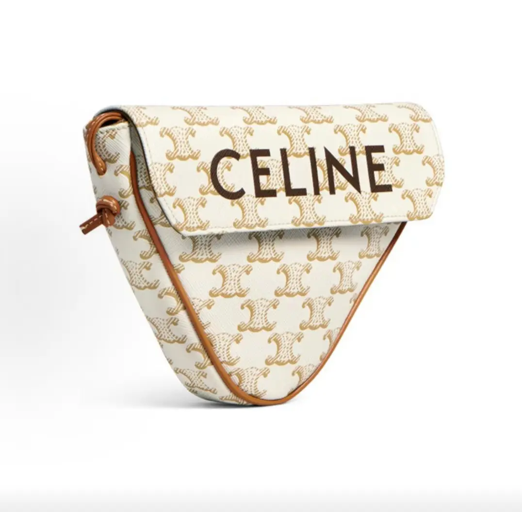 Pre-owned Celine Triomphe Vintage Triangle Shoulder Bag Triomphe Logo Canvas & Calfskin Crossbody Bag Women White