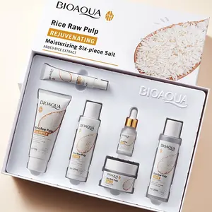 BIOAQUA Rice Essence Revitalizing Moisturizing Six-Piece Set, Contains Rice Extract, Pomegranate and Grape Extracts, Hydrating Nourishing Skin Care, Skin Kit