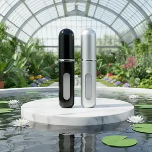 2pcs perfume spray bottle, 8ml refillable base spray bottle, press type base refillable perfume bottle, Plastic Dispensing Bottle - bright black and silver