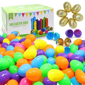 300Pcs 2.3in Bright Solid Assorted Colors and 6 Golden Easter Egg Shells for Easter Egg Hunt Valentine's Day Gifts for Kids