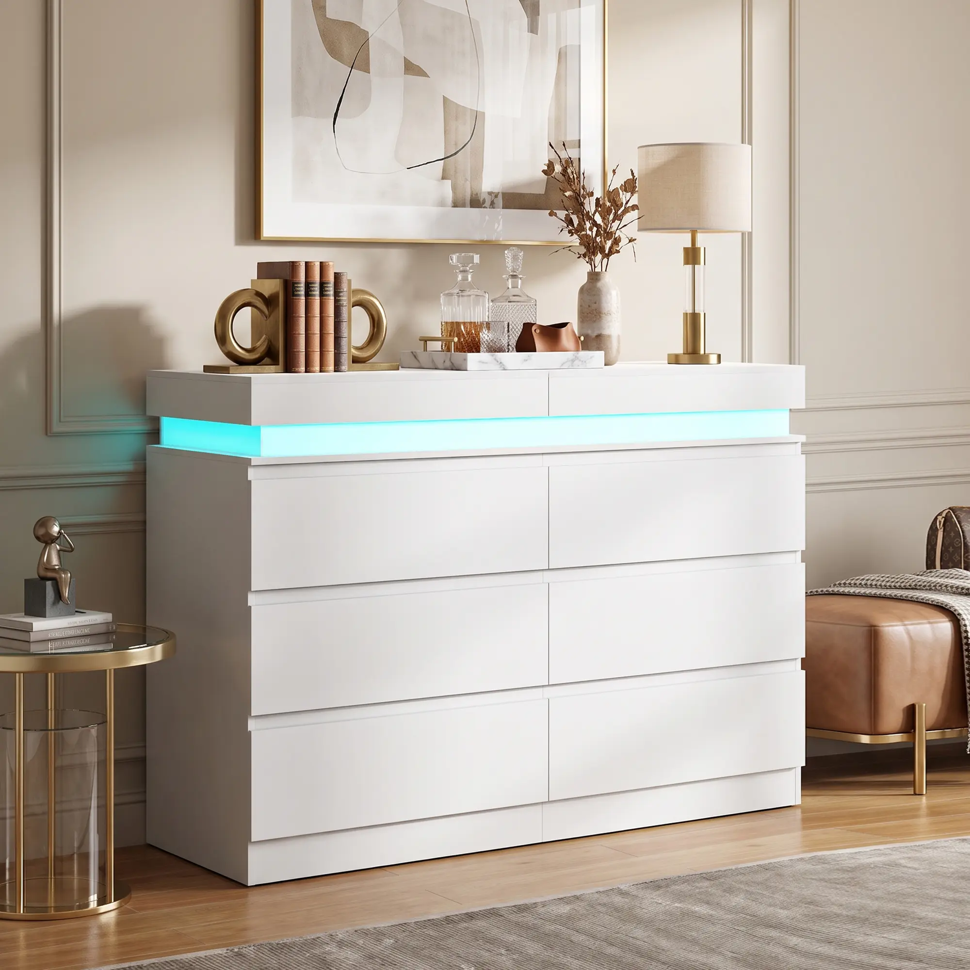 Modern 8 Drawer Dresser with RGB LED Light & Charging Station, Wide Storage Chest with Anti-Tip Design, Waterproof Top Cabinet for Bedroom & Living Room, Room Decor, Apartment Decor Ideas, Dresser For Bedroom, Bedroom Decor Ideas