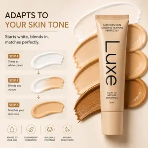 Luxe Color Changing Foundation for Women, Smart Skin Tone Adaptive Liquid Makeup That Blends to Your Natural Shade, Lightweight Hydrating Formula with Buildable Light to Medium Coverage, Seamless Natural Dewy Finish