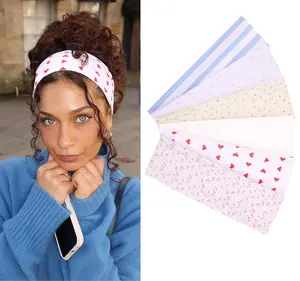 Women's Headbands for Short Hair Non Slip Elastic Floral Hairbands Soft Fabric Stripe  Bands for Girls Heart Headbands