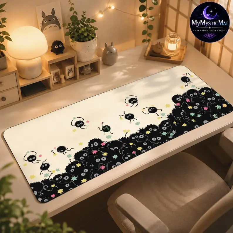 Soot Sprite Desk Mat, Studio Ghibli Mouse Pad, Totoro Desk Mat, Kawaii Anime Desk Mat, Anime Gaming Mouse Pad, XXL Desk Pad, Cute Room Decor Hana Ito