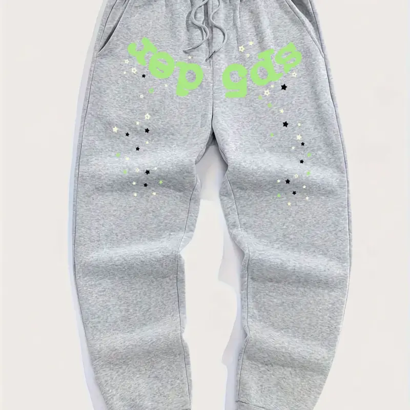 Men's Drawstring Waist Elastic Joggers Pants, Casual Fitted Thick Fabric, Geometric Pattern, Perfect for Fall & Winter Activities, Sweatpants